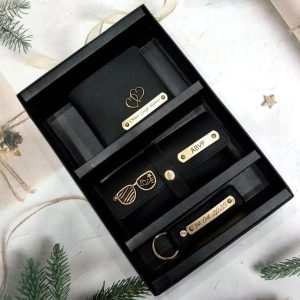 Personalized Men’s 3-in-1 Combo Set: Wallet, Sunglass Holder & Keychain