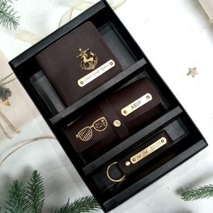 Personalized Men’s 3-in-1 Combo Set: Wallet, Sunglass Holder & Keychain