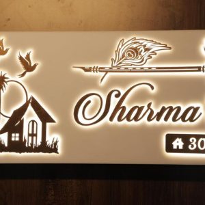 Personalized Home Door Name Plate - Acrylic Embossed Letters With Mirror Shine & LED Lights