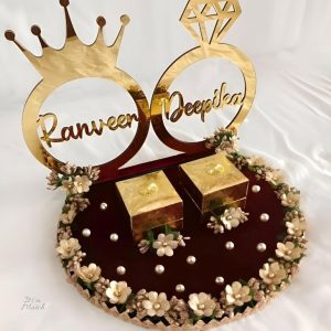 Personalized Engagement Ring Platter, Ring Plate, Ring Tray, Decorative Plate for Ring Ceremony (Maroon, Velvet)