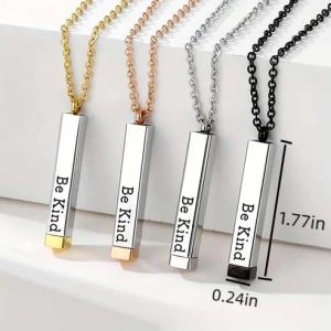 Hidden Message Necklace,Be Kind of A - 3D Engraving Vertical Bar Necklace,Stainless Steel Encouragement Mantra Pendant Necklace for Women