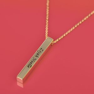Bar Necklace Personalized, Sterling Customized Name Necklace 4 Sided Vertical 3D Bar Pendant Birthday Gift