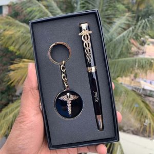 Personalize Doctor Pen and keychain with name Doctor Metal pen and Keychain set Gift for Doctor Thankyou gift for Doctor Doctor pen and keychain Gift for Nurse ballpoint pen