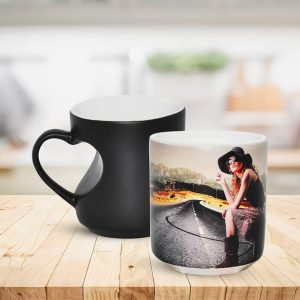 Heart Handle Magic Mug with Customized Printing,Gifts for Brother, Sister, Mom, or Dad Personalized Black Color Changing Magic Coffee Mug with Photo, Name, Text, Logo