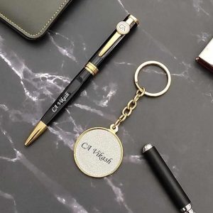Personalized CA Metal Pen & Keychain With Name Engraved Customized Gift Combo For Chartered Accountant Ideal Gift For Special Occasion Matt Black