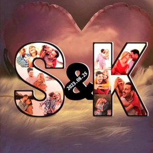 Personalized Letter Initials Photo Led Night Light Custom Picture Collage and Initials Wall Light Customize Name Letter Picture Lamp Gift for Couples Lover Anniversary Birthday Wedding