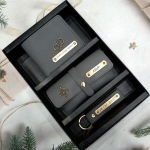 Personalized Men’s 3-in-1 Combo Set: Wallet, Sunglass Holder & Keychain