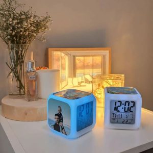 Customized Photo Print Digital Alarm Clock, Glowing LED, Colour Change Digital Alarm Clock