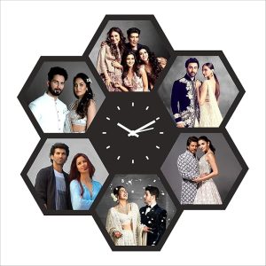 Customized, Personalized Wooden Rectangular Shape Wall Mount Photo Clock With 8 Photos -For Birthday Anniversary, Husband, Wife, Mom, Dad, Friends And Family