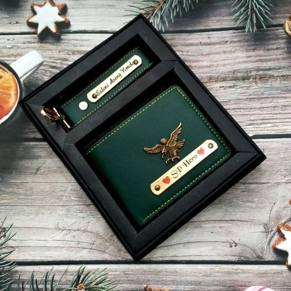Personalized Leather Wallet with Customized Keychain with Name and Charm - Image 5