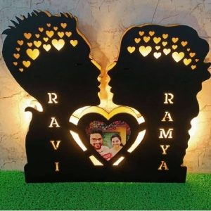 Customised Couple Backlit LED Photo Frame| Unique Gift for Wife, Husband, Couple, Anniversary, Marriage, Wedding, Valetine's Day, Engagement | Black/Brown Colour