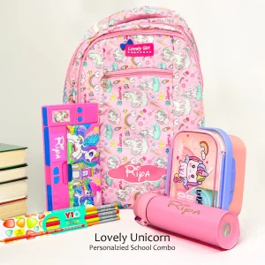 Lovely Unicorn School Combo – Pink Theme with Custom Name on All Items