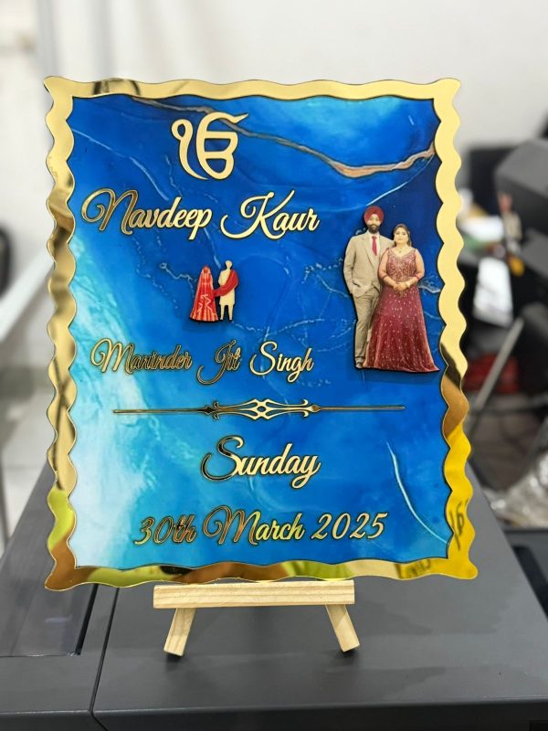 Blue Theme MDF Wedding Card