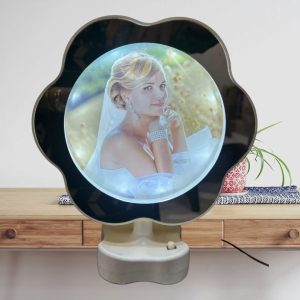 Magic Mirror Flower Shape with Photo, Personalized Magic LED Mirror with Photo, Customized Magic Glass Mirror