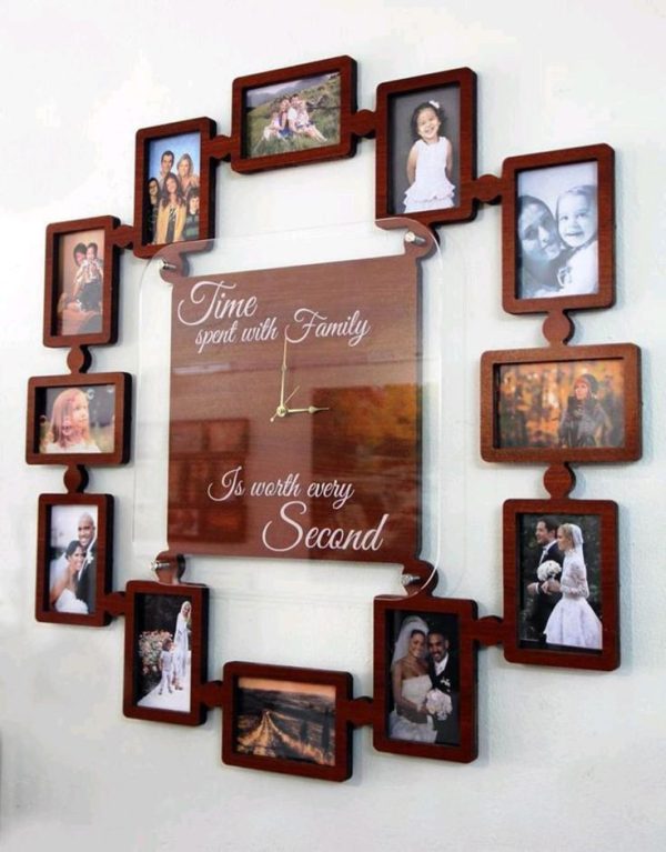 Wooden Photo Frame Clock, Family Photo Frame, Wooden Clock