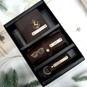 Personalized Men’s 3-in-1 Combo Set: Wallet, Sunglass Holder & Keychain