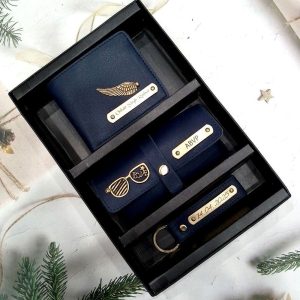 Personalized Men’s 3-in-1 Combo Set: Wallet, Sunglass Holder & Keychain