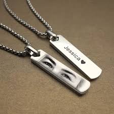 Personalised Human Eyes Photo Engraved Necklace, Men's Stainless