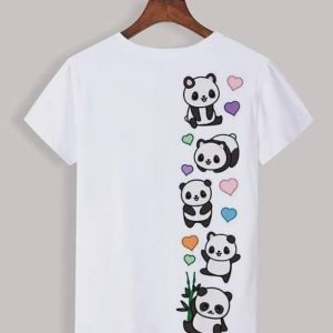 Many panda print design white t shirt