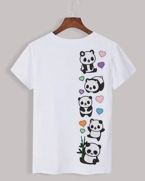 Many panda print design white t shirt