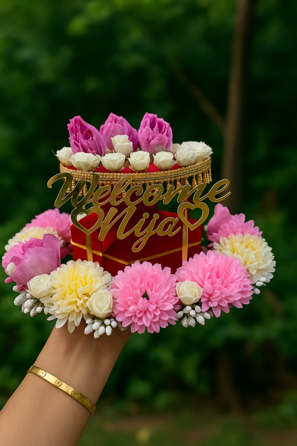 WELCOME JIJU Pink & White Ring Platter - Image 2