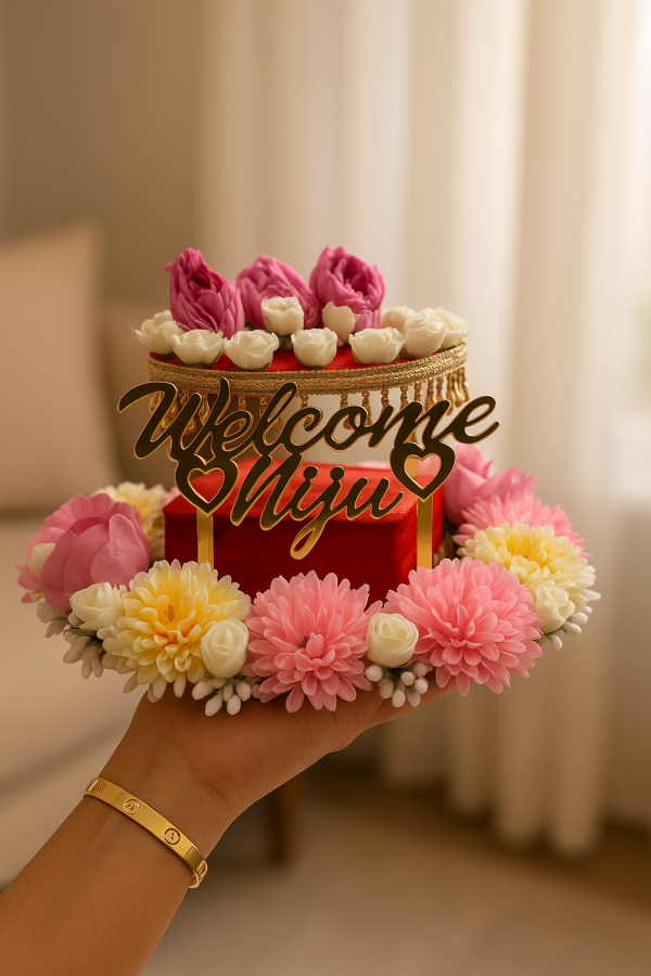 WELCOME JIJU Pink & White Ring Platter