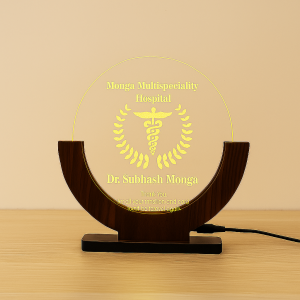 🌟 Personalized LED Doctor Appreciation Plaque – Elegant Wooden Base
