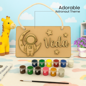 Wooden Nameplate for Kids – Astronaut & Unicorn (4x8")